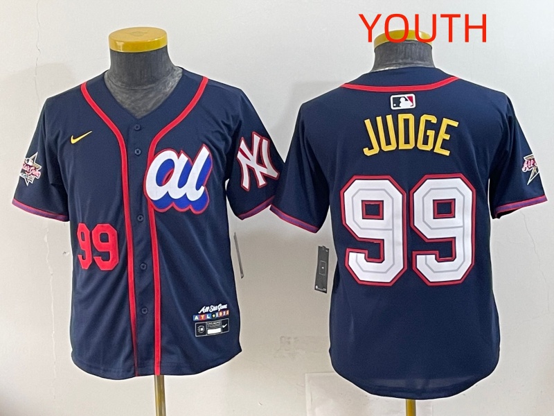 Youth 2025 New York Yankees 99 Judge Drak Blue All star Blank Blue Nike MLB Jersey style 4